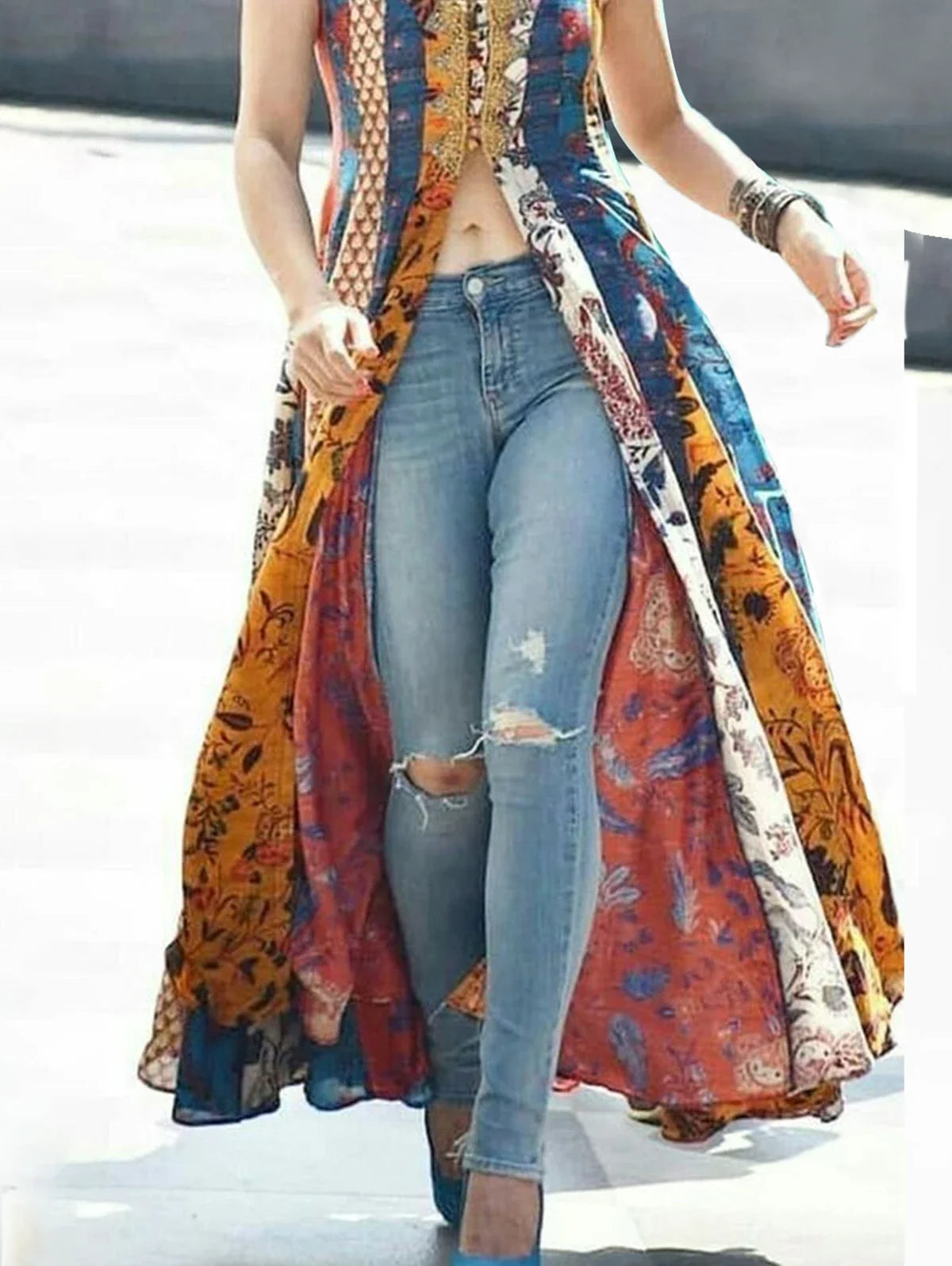 Sexy Deep V Neck Dress Women Ethnic Floral High Split Maxi Tank Dress Sleeveless Summer Party Dresses Vestidos Para Mujer 2025