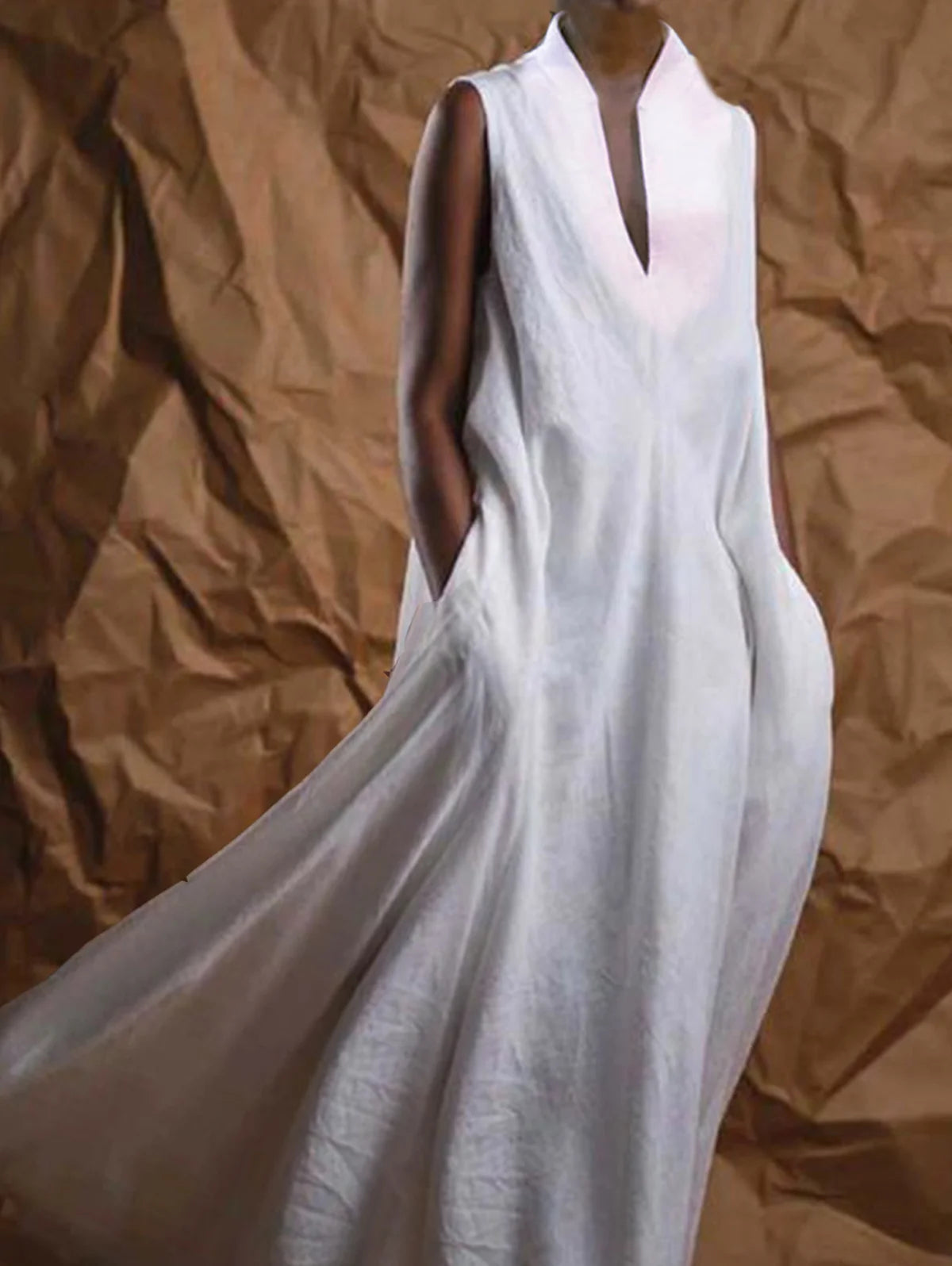 Plus Size Women Fashion Long Dresses Elegant Plain Deep V Neck Sleeveless Flowy Maxi Dress Casual Long Dresses Streetwear 2025