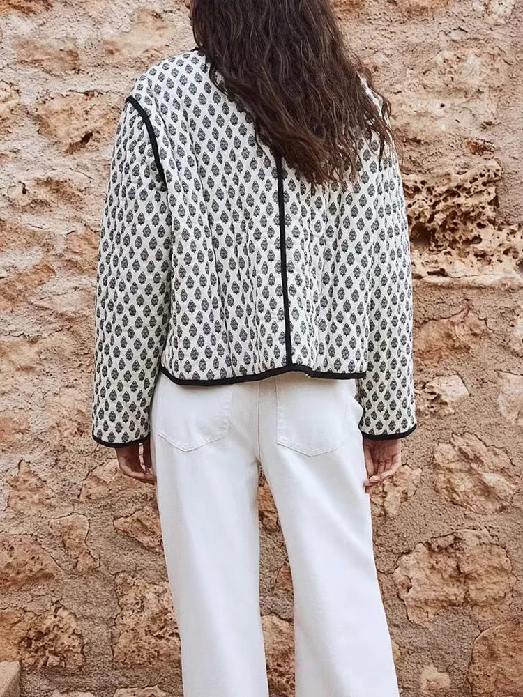 New European and American style women's clothing, fashionable and versatile daily wear, floral quilted cotton jacket
