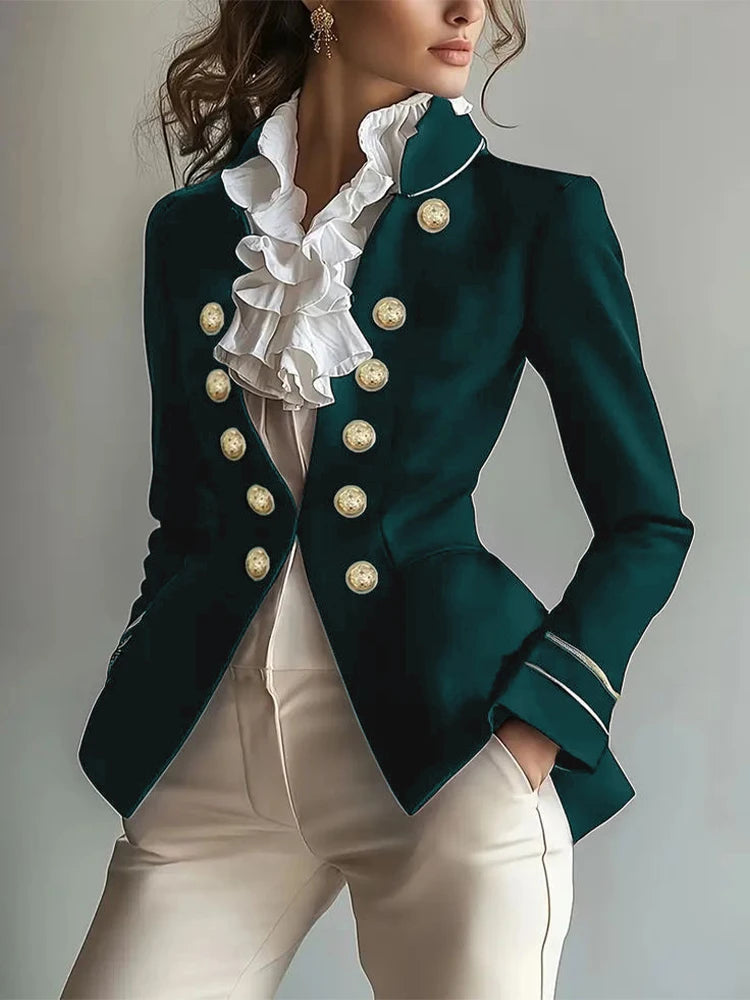 Chic Stand Collar Long Sleeve Jacket Outerwear Office Lady Spring Autumn Fashion Elegant Tailed Blazers Coat For Women 2025 Tops