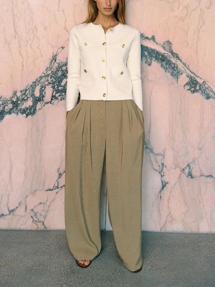 European and American style summer new products Women's clothing Simple round neck long sleeve versatile knitted jacket