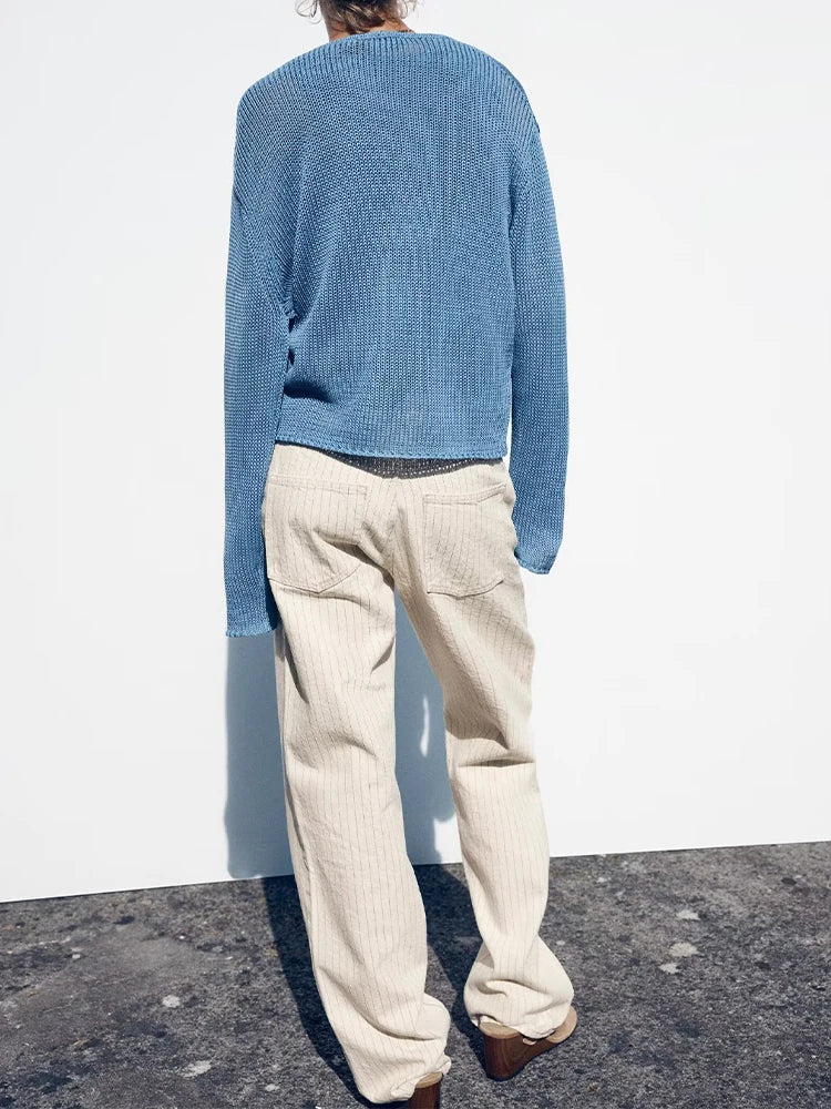 European and American style Summer new products Women's clothing All-match V-neck long-sleeved casual knitted jacket