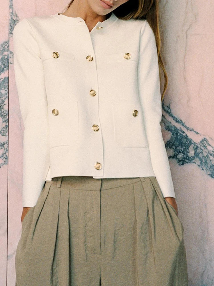 European and American style summer new products Women's clothing Simple round neck long sleeve versatile knitted jacket