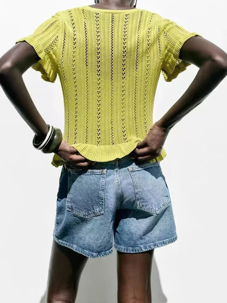 European and American style summer new women's casual simple layered decorative jacquard mesh knitted jacket