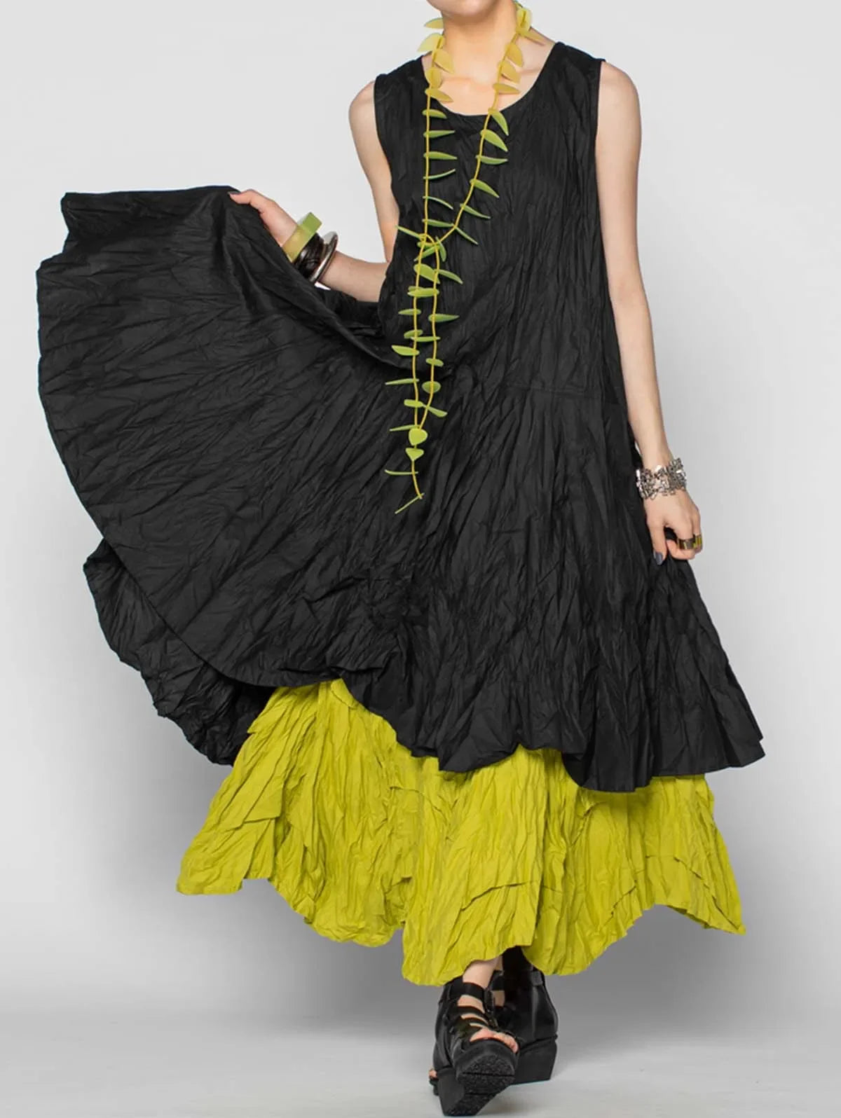 Summer Women's Casual Round Neck Sleeveless Fake Two Pieces Gathered Dress Sexy Petticoat Wild Female Maxi Dresses 2025