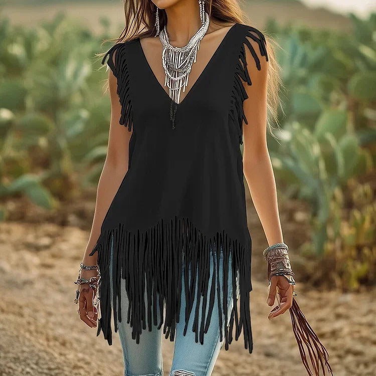 Women Tassel Tank Top Sexy Sleeveless Baggy T-shirt Vest Tee Blouse Tank Tops Irregular Fringe Feminino V Neck Streetwear Top